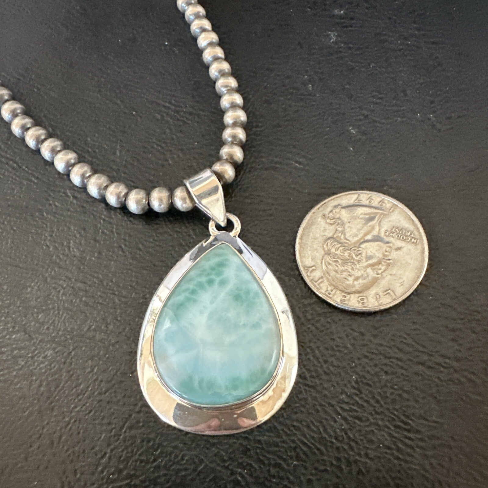 Womens Blue Larimar Pendant Navajo Sterling Silver Beads Necklace 17715
