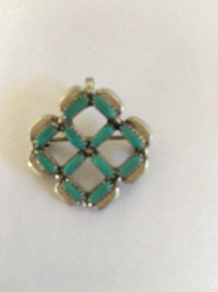 Zuni Turquoise Pin Pendant Sterling Silver Indian Signed 08026