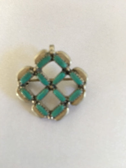 Zuni Turquoise Pin Pendant Sterling Silver Indian Signed 08026