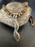 Coffee Tigers Eye Amber Opal Onyx Heishi Pendant Necklace | Sterling Silver | Authentic Native American Handmade | 18343