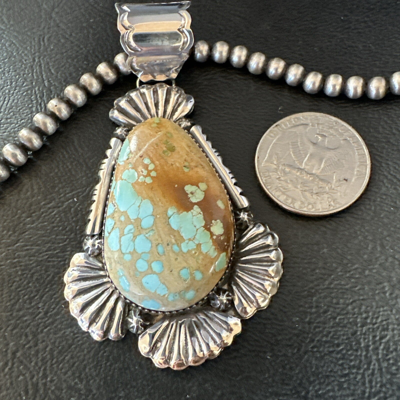 XL WoMens Royston Turquoise Pendant Navajo Pearls Sterling Silver Necklace 18748