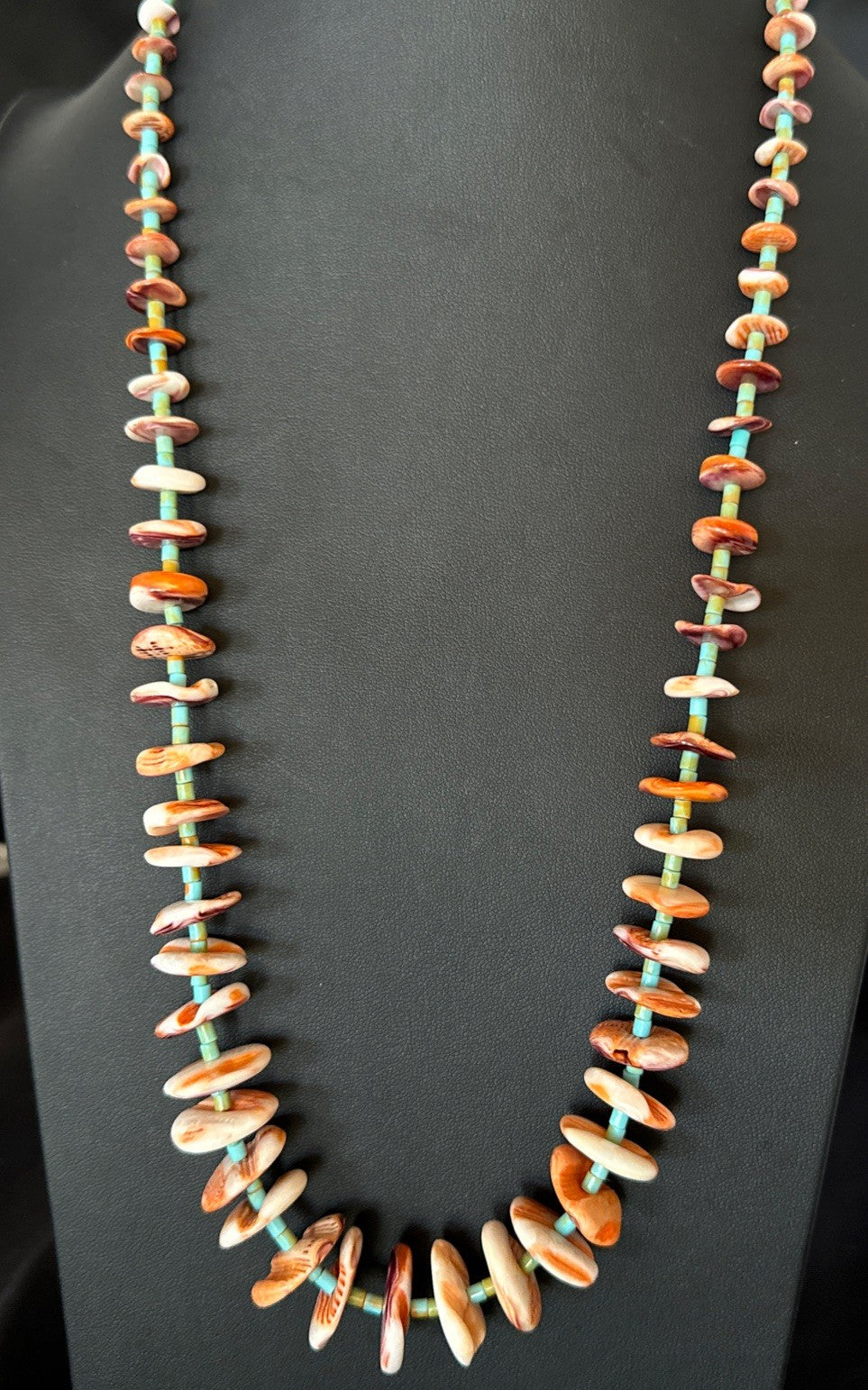 Orange Spiny Oyster Turquoise Navajo Pearls Sterling Silver Necklace 27” 19466