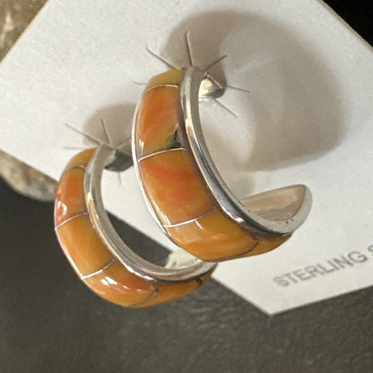 Gold Orange Spiny Oyster Navajo Sterling Silver Earrings 19260