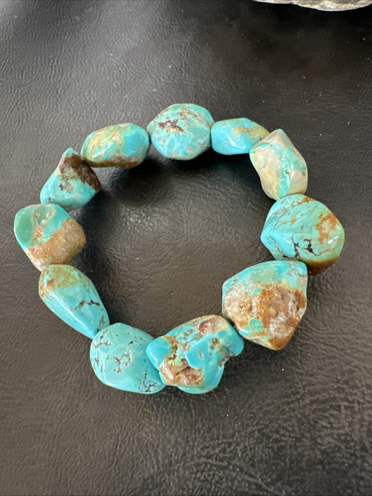 Mens Womens Blue Turquoise Stretch Stone Friendship Bracelet 7" 18866