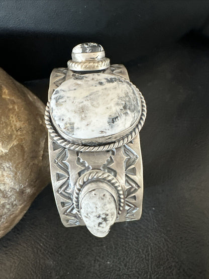 Mens WoMens White Buffalo Turquoise Navajo Sterling Silver Cuff Bracelet 17863