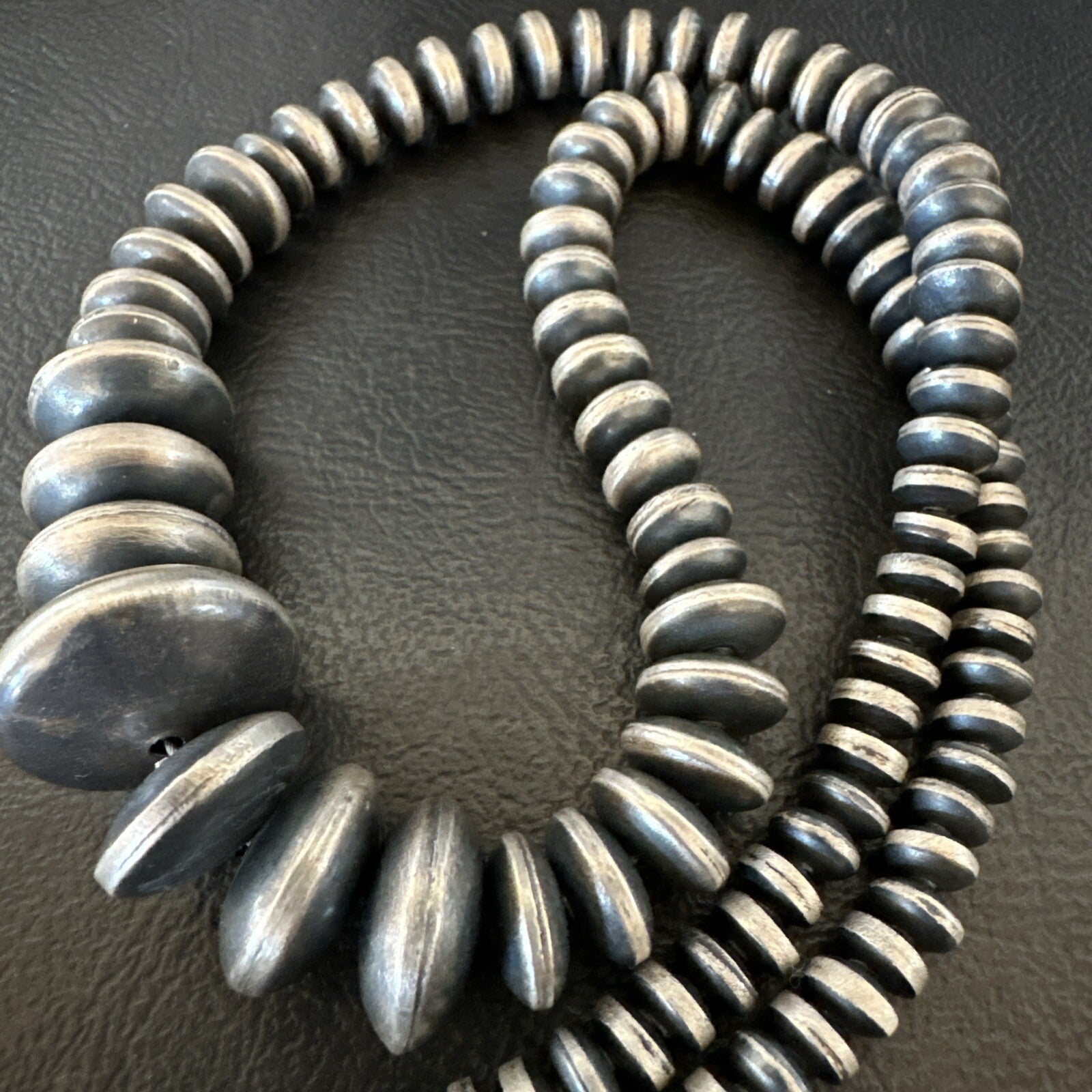Graduated Rondelle Flat Sterling Silver Beads Necklace 21” 18830