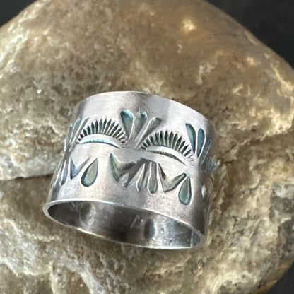 Mens Wedding Wide Band Navajo Stamped Sterling Silver Ring Size 12 19065