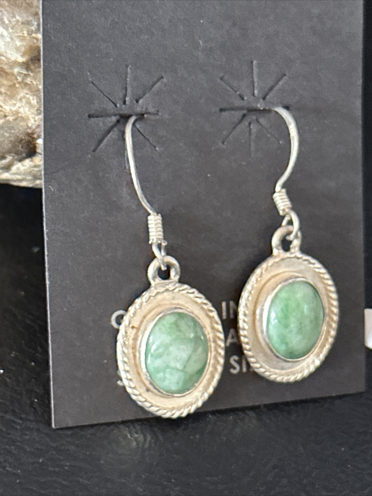 Navajo Green Turquoise Sterling Silver Dangle Earrings 14780