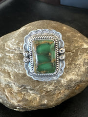 Navajo Green Royston Turquoise Ring Size 8.5 | Sterling Silver | Authentic Native American Handmade | 19618