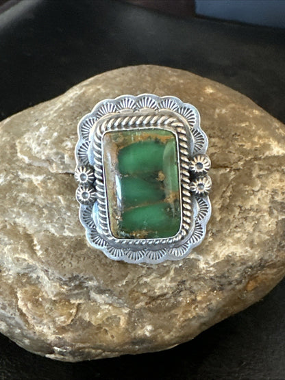 Navajo Sterling Silver Green Royston Turquoise Ring Size 8.5 19618