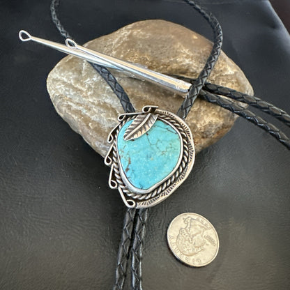 Native Mens Blue Kingman Turquoise Bolo Tie Sterling Silver Navajo 18128