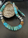 Women's Blue Green Turquoise Navajo Necklace 24" | Sterling Silver | Authentic Native American Handmade | 19492