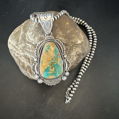 XL Green Royston Turquoise Pendant Navajo Sterling Silver Necklace 18224