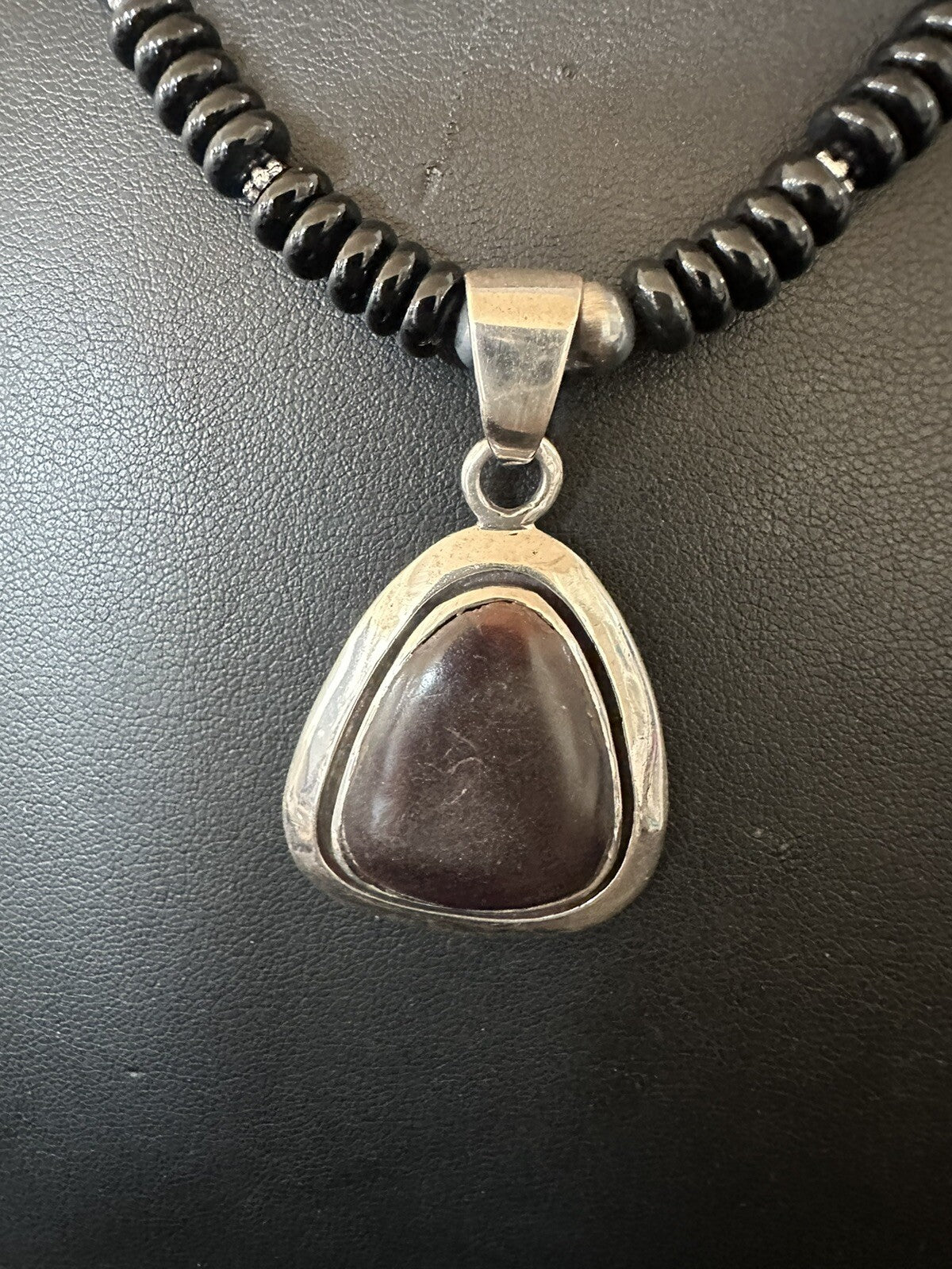 Mens Womens Black Stone Pendant Onyx Sterling Silver Beads Necklace 18334