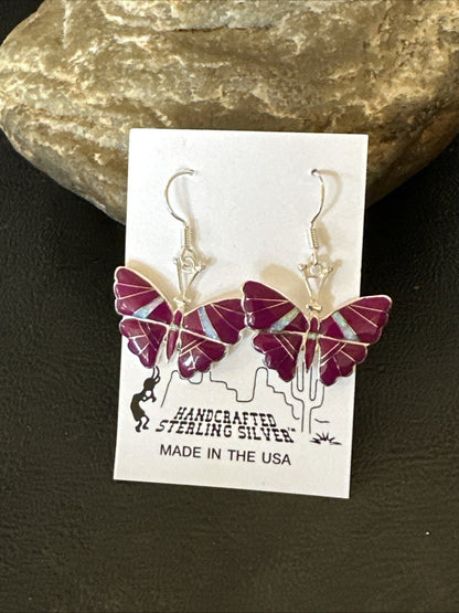 Butterfly Purple Stone Sugilite Opal Inlay Sterling Silver Dangle Earrings 18556
