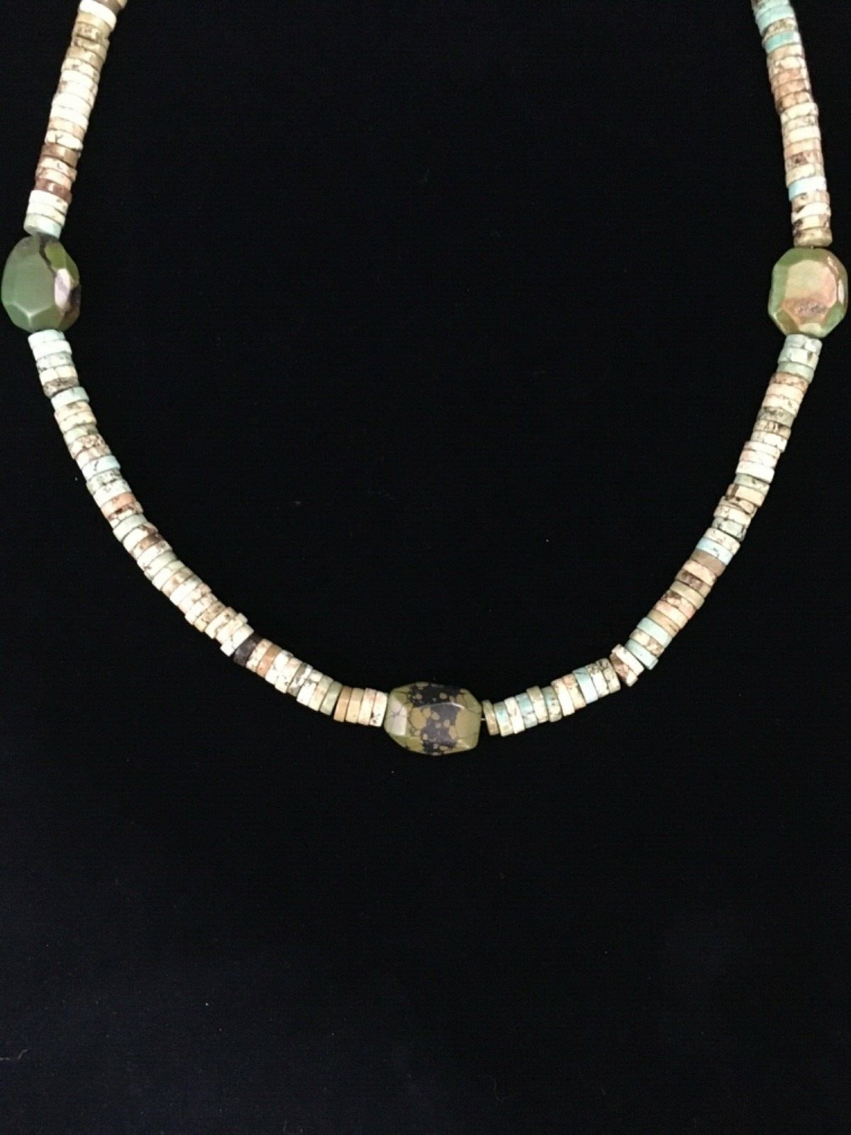 Mens Green Turquoise Chunky Navajo Sterling Silver Heishi Necklace 22" 1781
