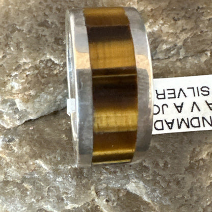 Infinity Mens Coffee Tigers Eye Navajo Sterling Silver Inlay Ring Size 10 19047