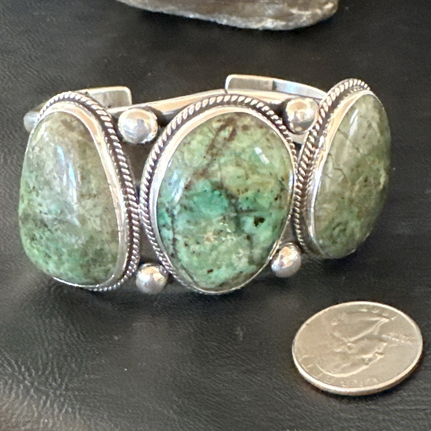 Navajo Green Royston TURQUOISE Stamped Sterling Silver Cuff Bracelet 8.5" 18718
