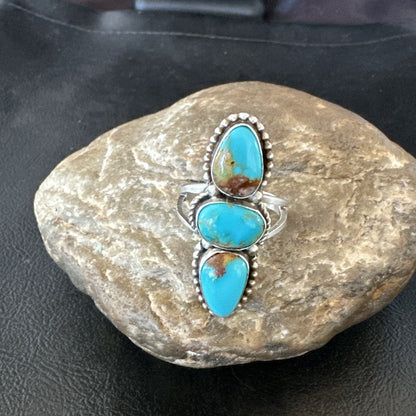 Navajo Sterling Silver Cluster Blue Turquoise Ring Sz 10 18574