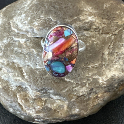 Blue Turquoise Spiny Oyster Southwestern Sterling Silver Ring Size 9 18539