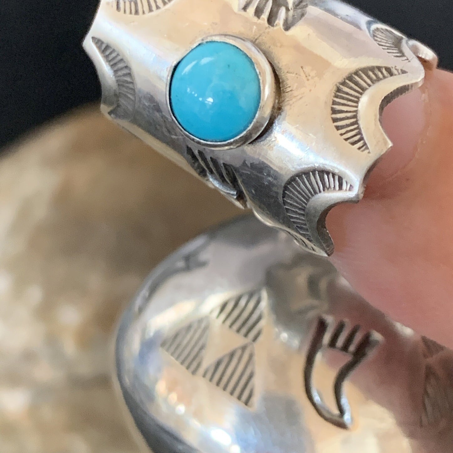 Blue Turquoise Navajo Sterling Silver Naja Pendant 3.25" 13288N