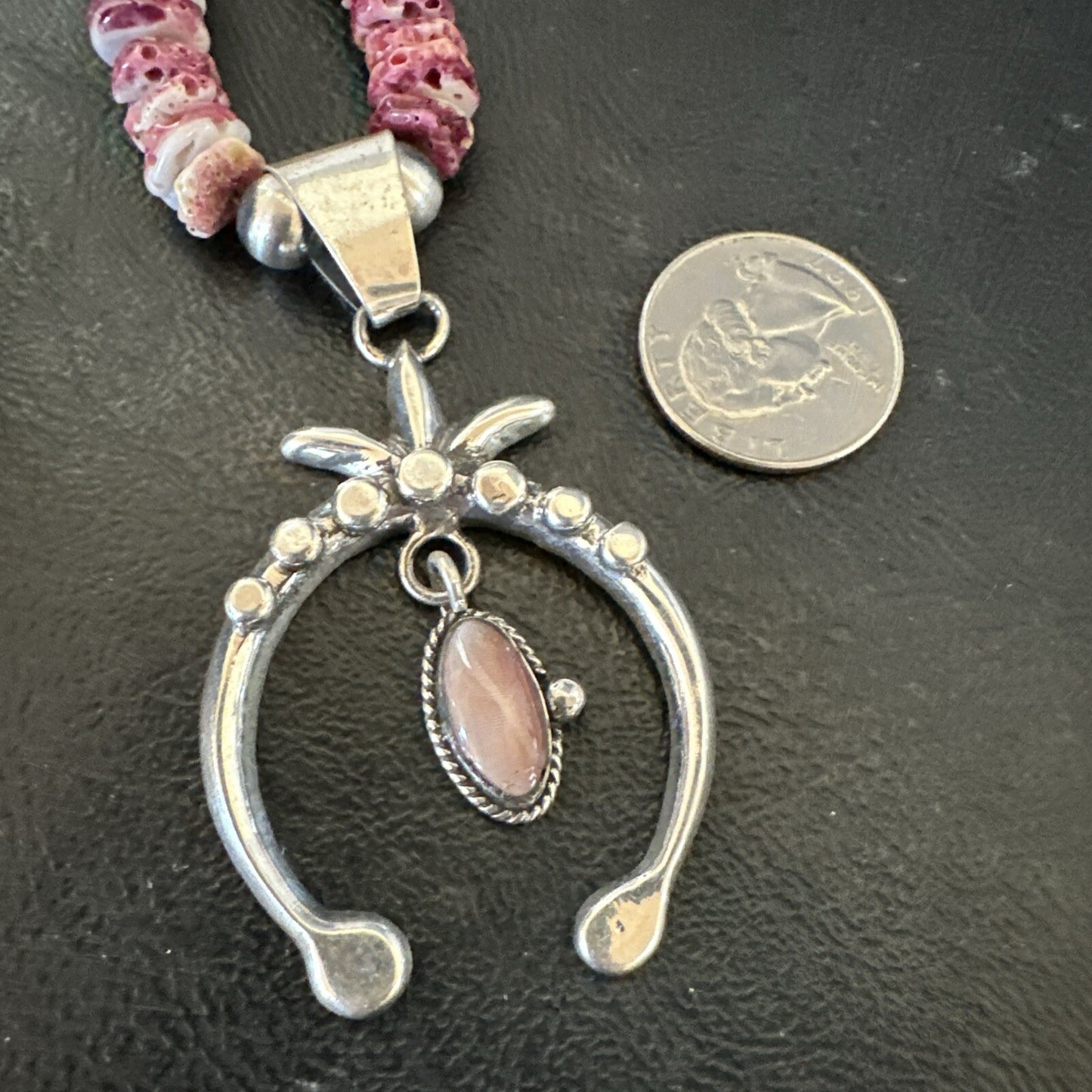 Purple Spiny Oyster MOP Naja Pendant Navajo Sterling Silver Necklace 17870