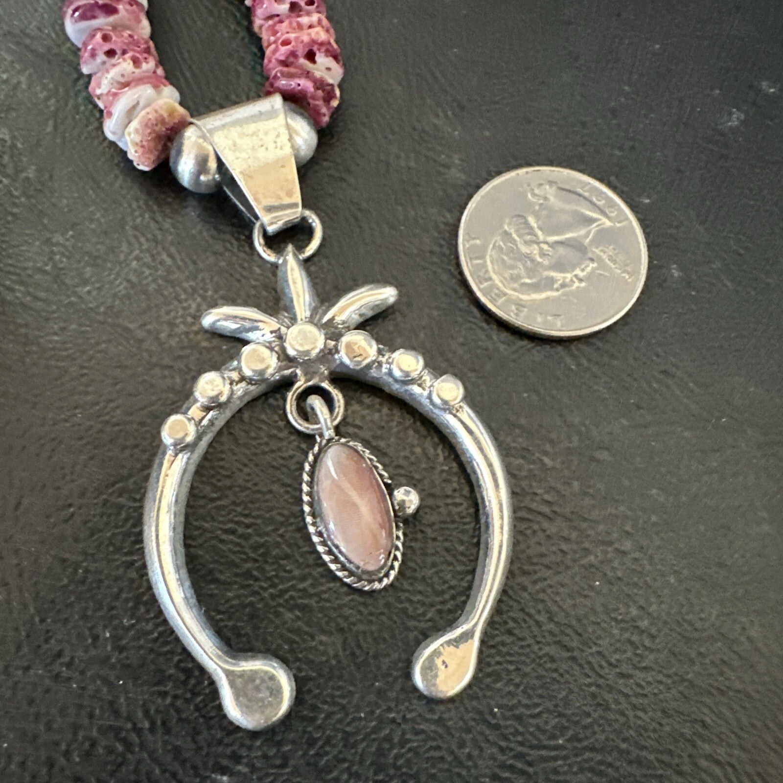 Purple Spiny Oyster MOP Naja Pendant Navajo Sterling Silver Necklace 17870