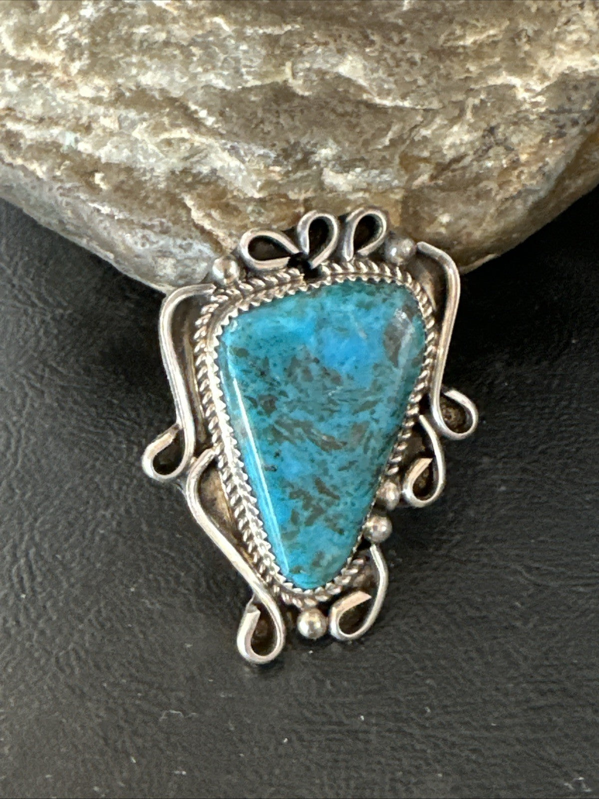 Blue Turquoise Navajo Sterling Silver Ring Size 7 19781