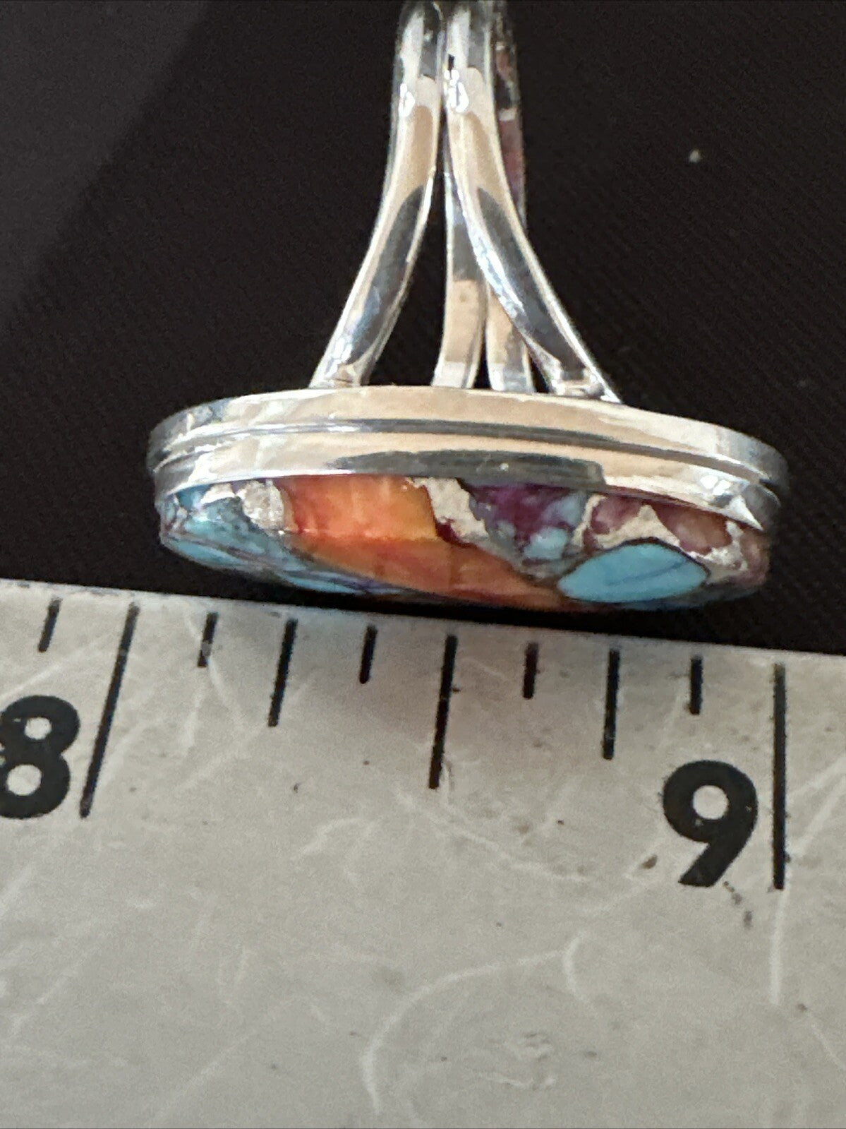 Blue Turquoise Spiny Oyster Southwestern Sterling Silver Ring Size 8 18436