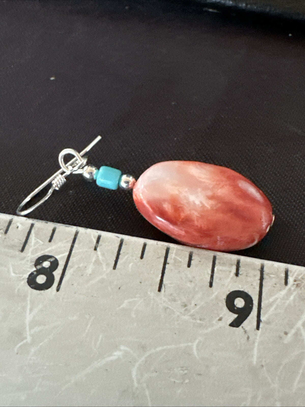 Navajo Sterling Red Spiny Oyster Turquoise Bead Earrings 18692