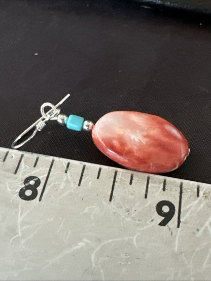 Navajo Sterling Red Spiny Oyster Turquoise Bead Earrings 18692