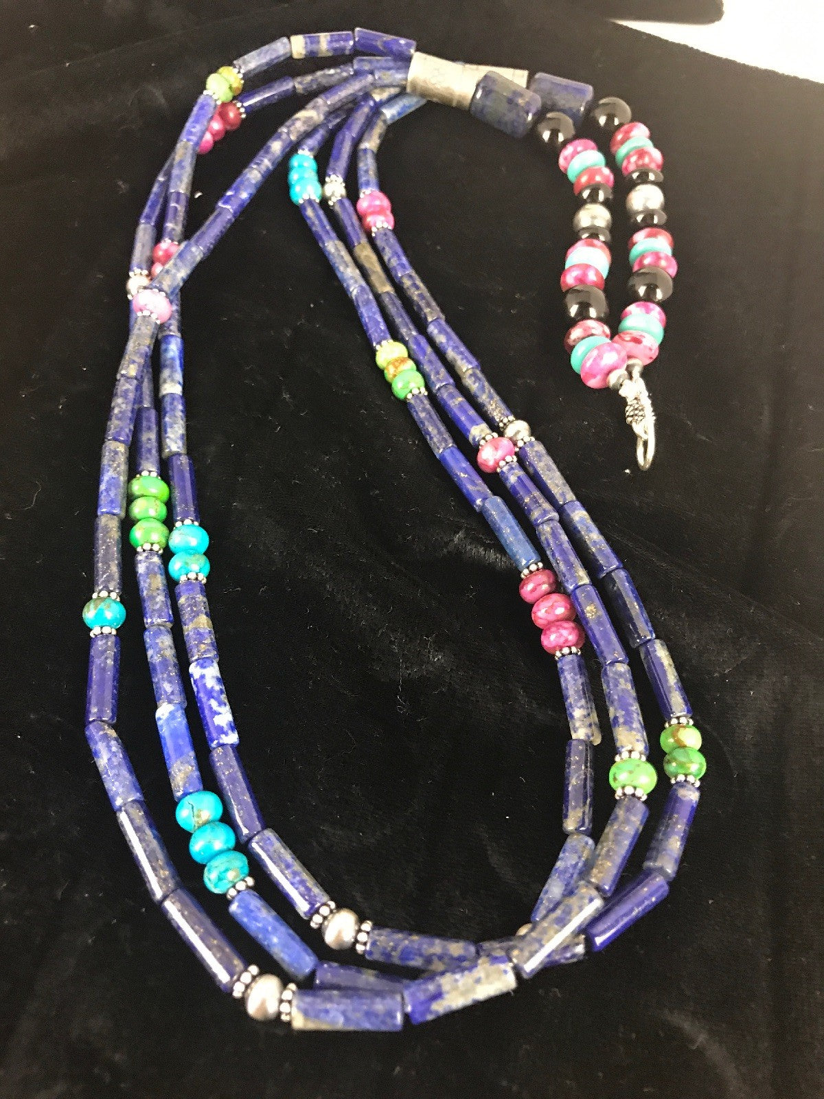 Denim Lapis Multi Strands Navajo Sterling Silver Necklace 22" 03342