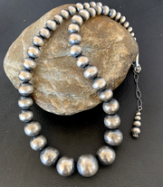 Navajo Pearls Graduated Round Seamless Bead Necklace 16" | Sterling Silver | Authentic Native American Handmade