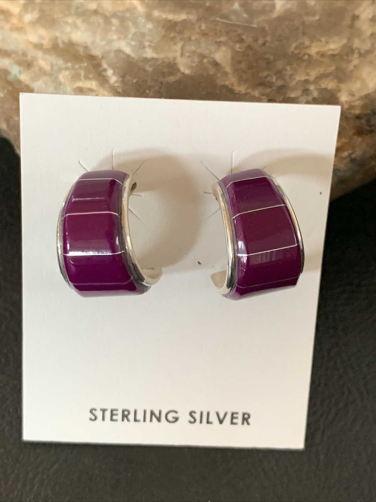 Purple Stone Navajo Sterling Silver Dangle Inlay Earrings 12908