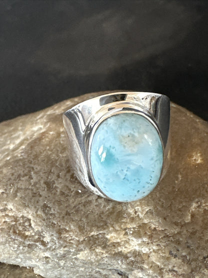 Womens Blue Larimar Navajo Sterling Silver Ring Size 9 17673