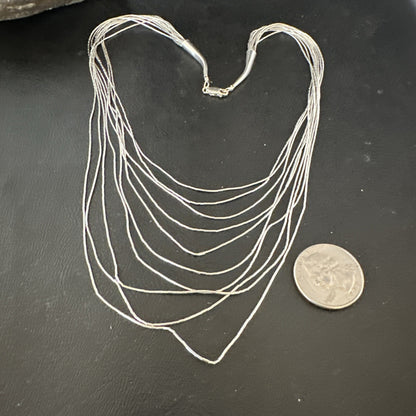 Graduated Bib Heishi Liquid All Sterling Silver 10S Necklace 20" 17244
