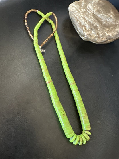 Green Gaspeite Stabilized Santo Domingo Sterling Silver Beads Necklace 24" 19456