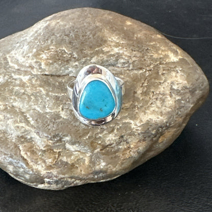 Southwestern Sterling Silver Blue Kingman Turquoise Ring Size 7 18505