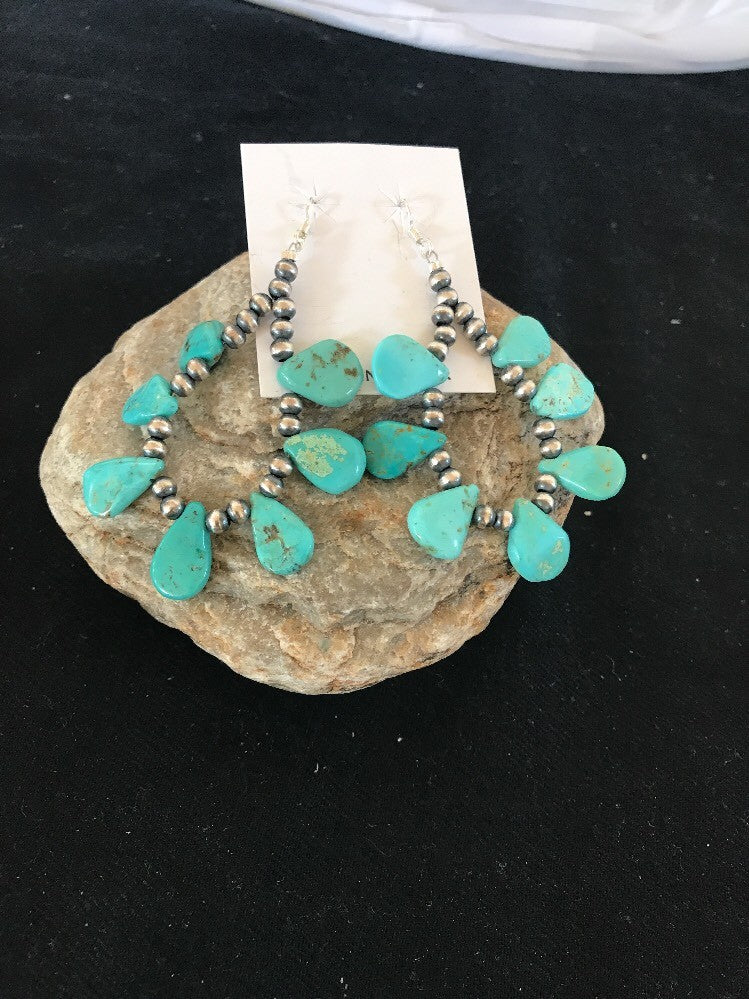 Native American Navajo Blue Cluster Turquoise Sterling Silver Earrings 10063