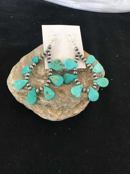 Native American Navajo Blue Cluster Turquoise Sterling Silver Earrings 10063