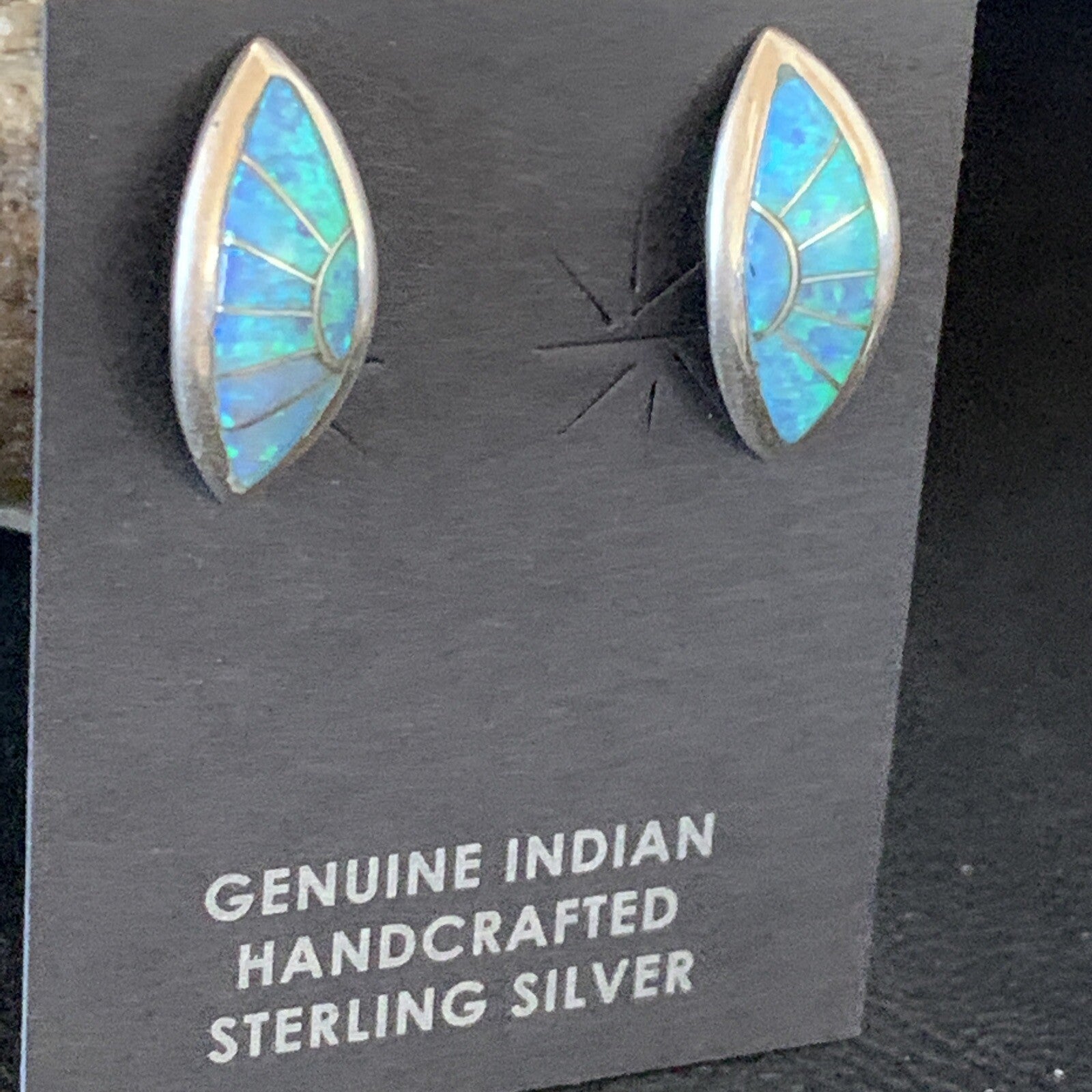 Womens Blue Opal Inlay Navajo Sterling Silver Post Earrings 12779