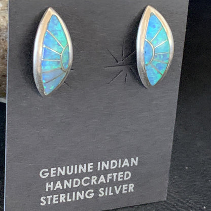 Womens Blue Opal Inlay Navajo Sterling Silver Post Earrings 12779
