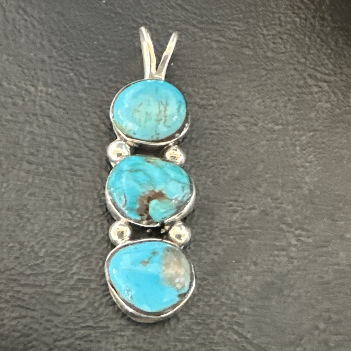 Blue Turquoise 3 Stone Navajo Sterling Silver Cluster Pendant Only 18347