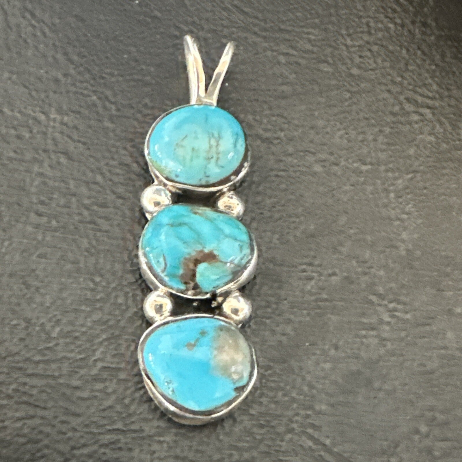 Blue Turquoise 3 Stone Navajo Sterling Silver Cluster Pendant Only 18347