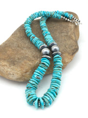 Blue Graduated Turquoise Navajo Necklace 20" | Sterling Silver | Authentic Native American Handmade | 04809
