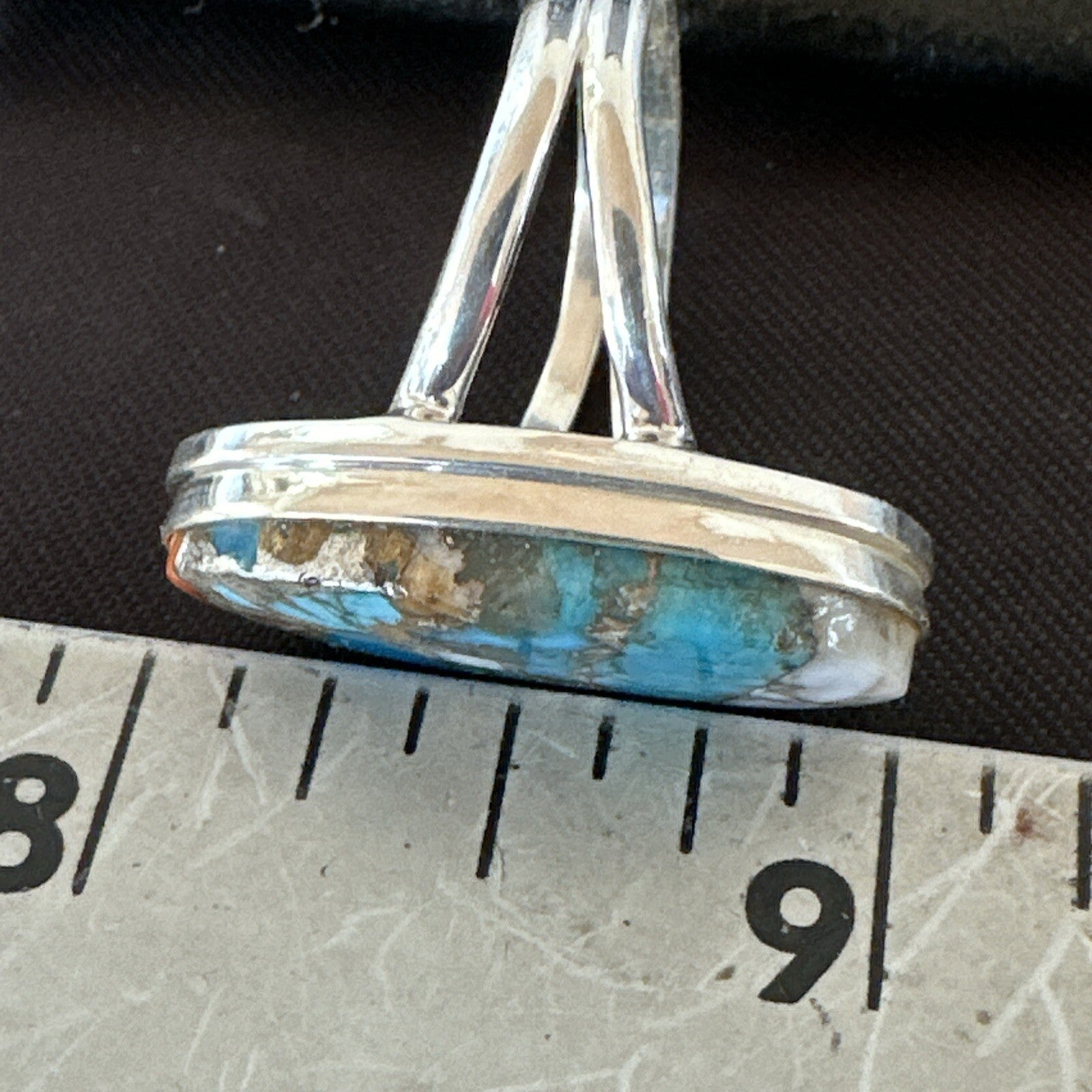 Blue Turquoise Spiny Oyster Southwestern Sterling Silver Ring Size 9 18459