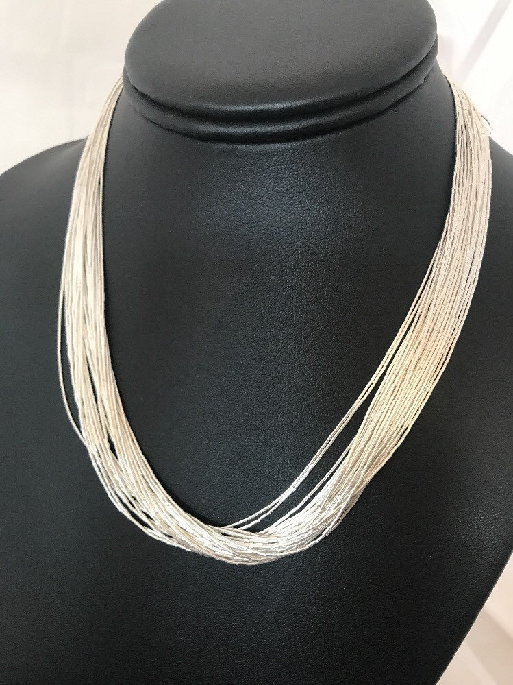 Liquid Tube Beads Heishi 30 Strands Sterling Silver Necklace 17" 10061