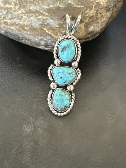 Blue Turquoise 3 Stone Navajo Sterling Silver Cluster Pendant Only 18312