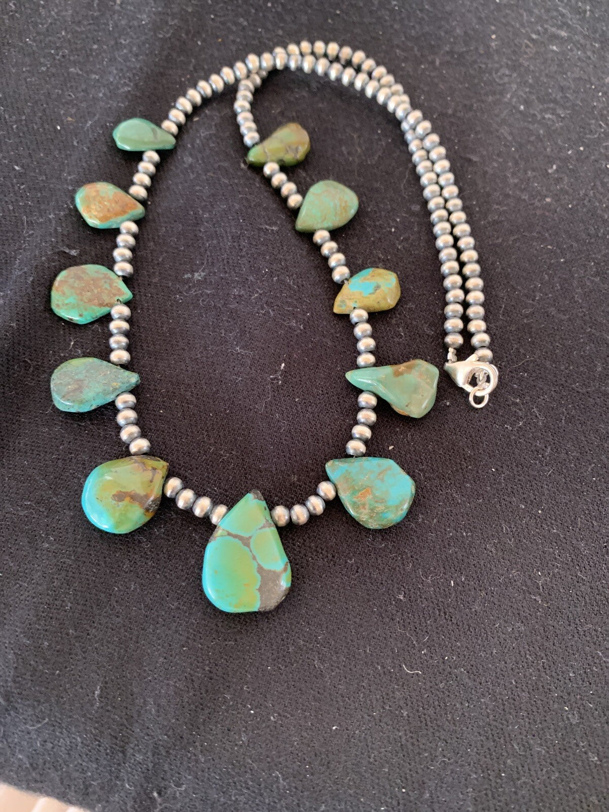 Green Royston Turquoise Navajo Pearls Sterling Silver 20" Necklace 00484