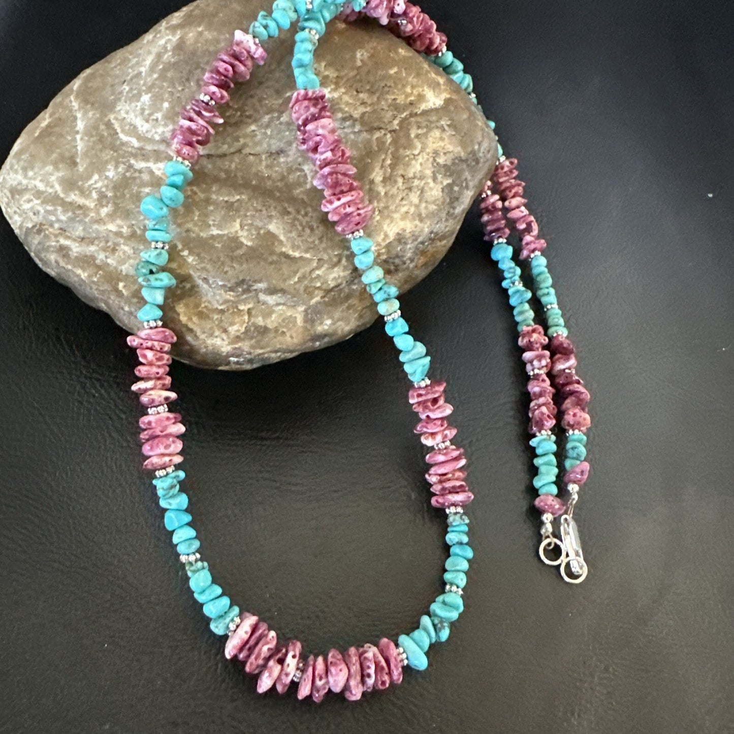 Mens  Spiny Blue Turquoise Navajo Sterling Silver Necklace 24” 18161